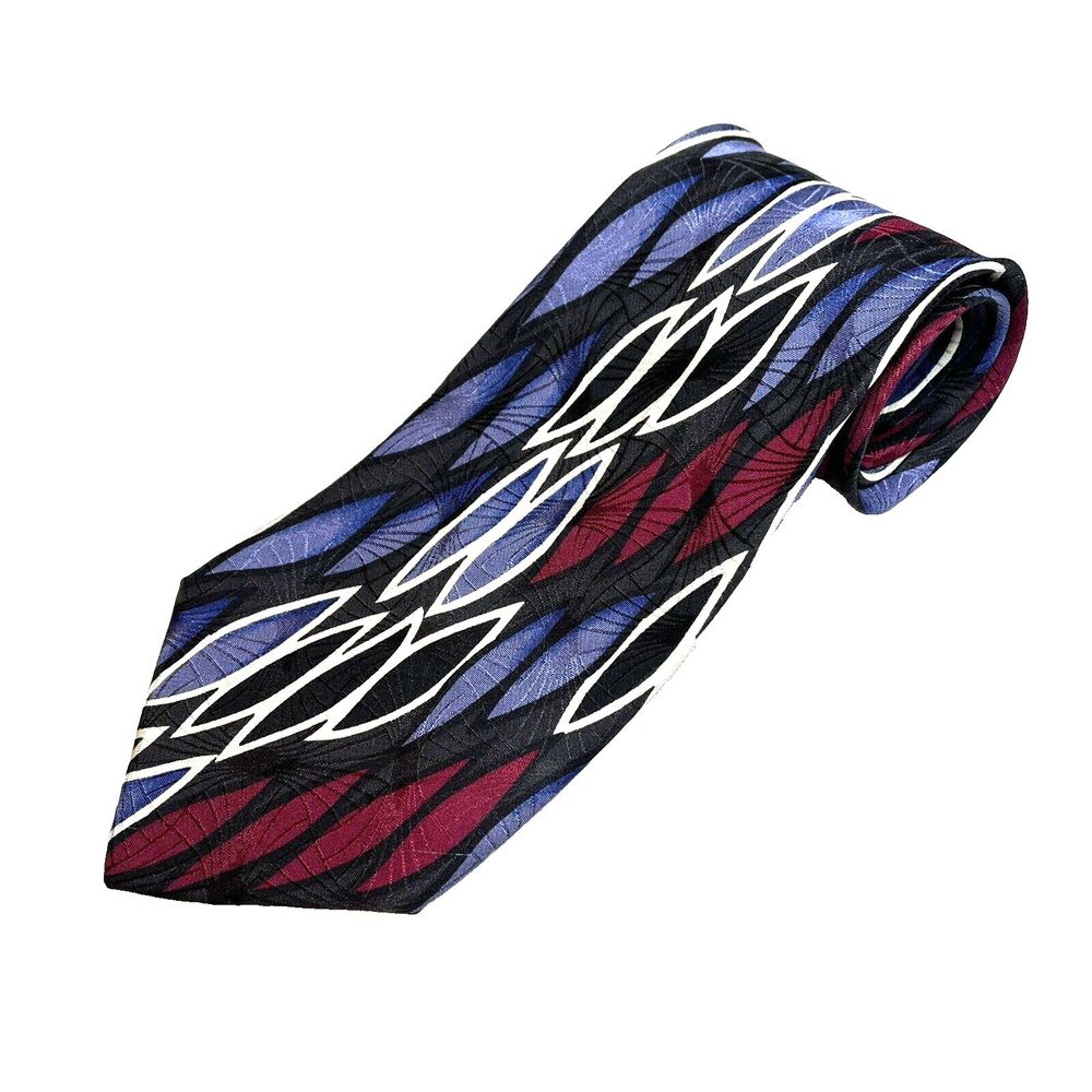 Charleston Tie Rack 100% Silk Black Blue Red Modern Length 58" Width‎ 3-7/8"